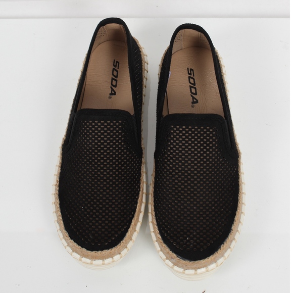Black Perforated Espadrille Rubber Sole Loafer - Picture 4 of 5